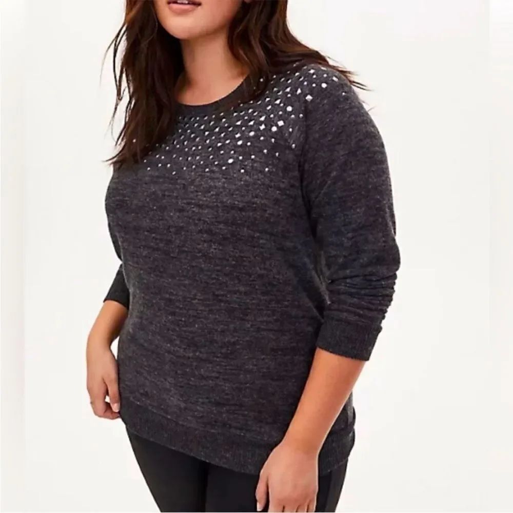 Torrid Dark Gray Super Soft Plush Studded Pullover Sweater Feminine Modern